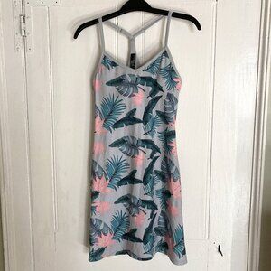 Kyodan Women's activewear dress, XS, Gray with green and pink foliage pattern.